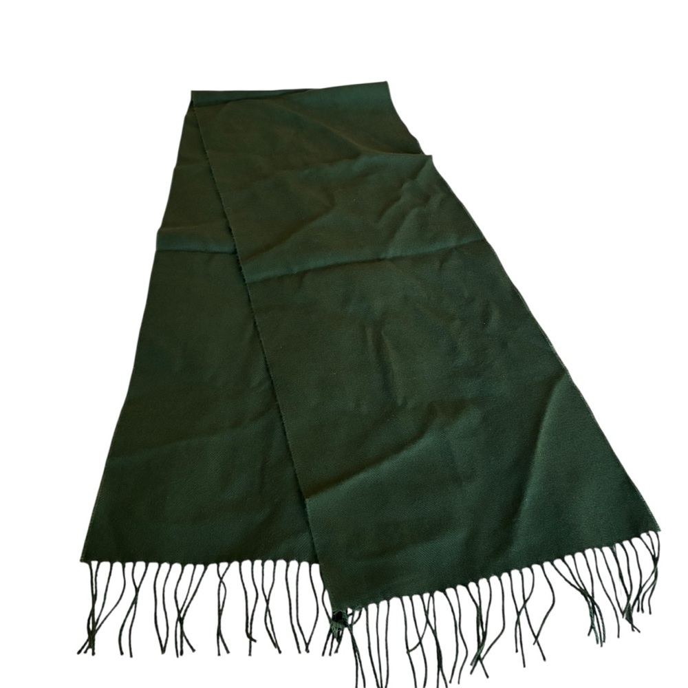 100% Cashmere Scarf Made in Scotland Green Fringe Luxury Unisex Winter Scarf - Picture 9 of 11